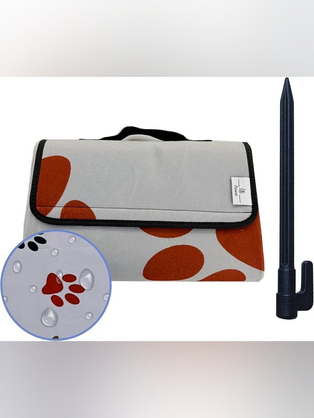 Dog Waterproof Picnic/Outdoor Blanket - Gray with Rust Paw Print